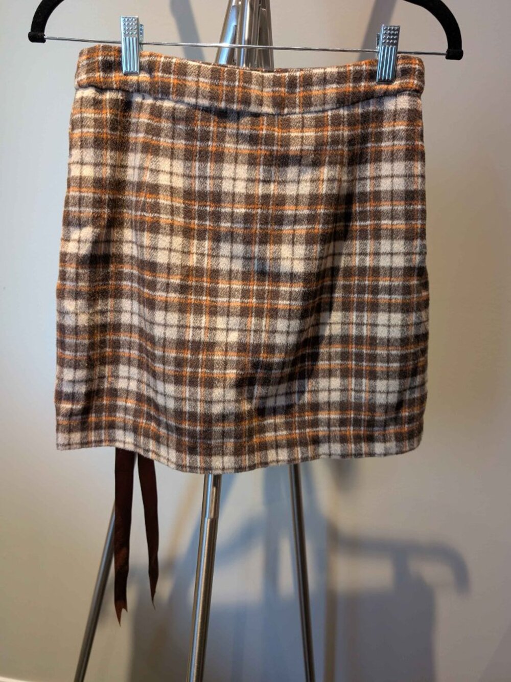 Brown Plaid Teddy Bear Lace-up Ribbon Tie Skirt - Picture 2 of 3